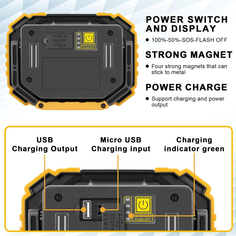 Sunzone LED Work Light, Rechargeable Magnetic Flood Lights with Stand, Waterproof Portable Job Site Lighting for Camping, Fishing, Hiking, Car Inspection with Emergency Mode (2 Pack) - Image 5